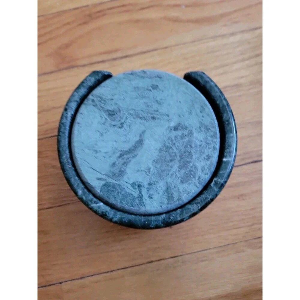 Vtg  Studio Nova Pier 1 Green Jade Marble Coasters & Holder Set of 6 3.2 Pounds